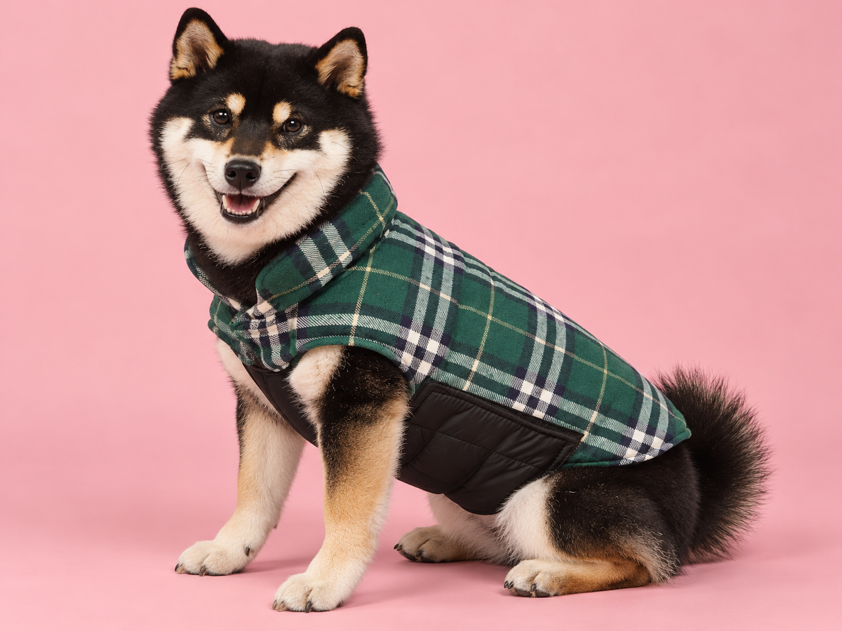Gilet Vert forêt avec Seiji — studio détail